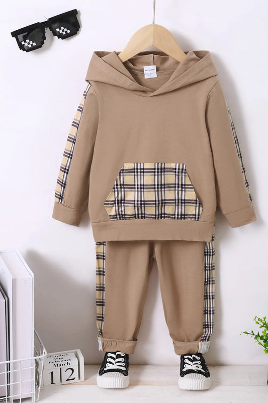 Children's Plaid Hoodie and pants Set Camel / 18-24M 
