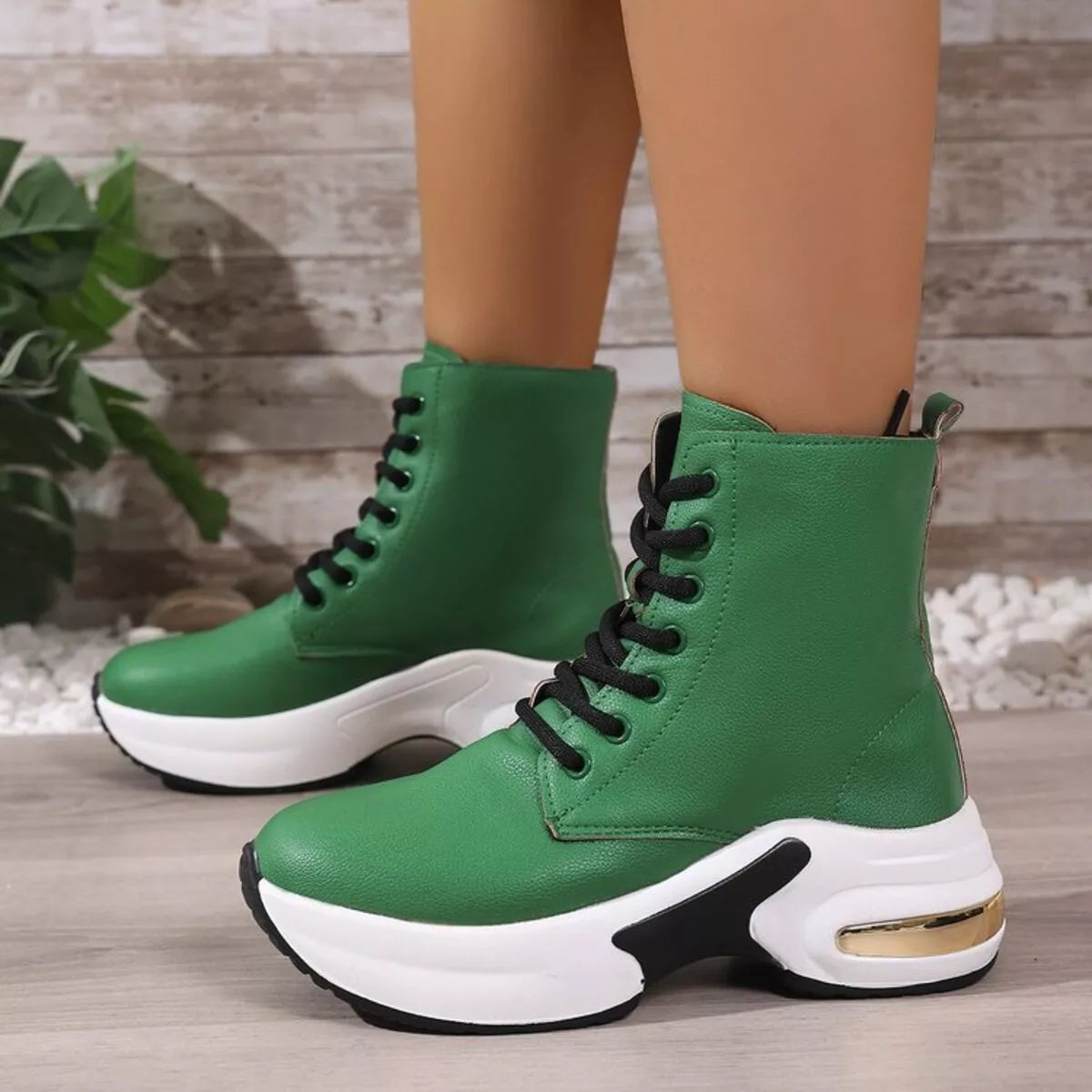 Lace Up Platform Ankle Boots Green / 35 