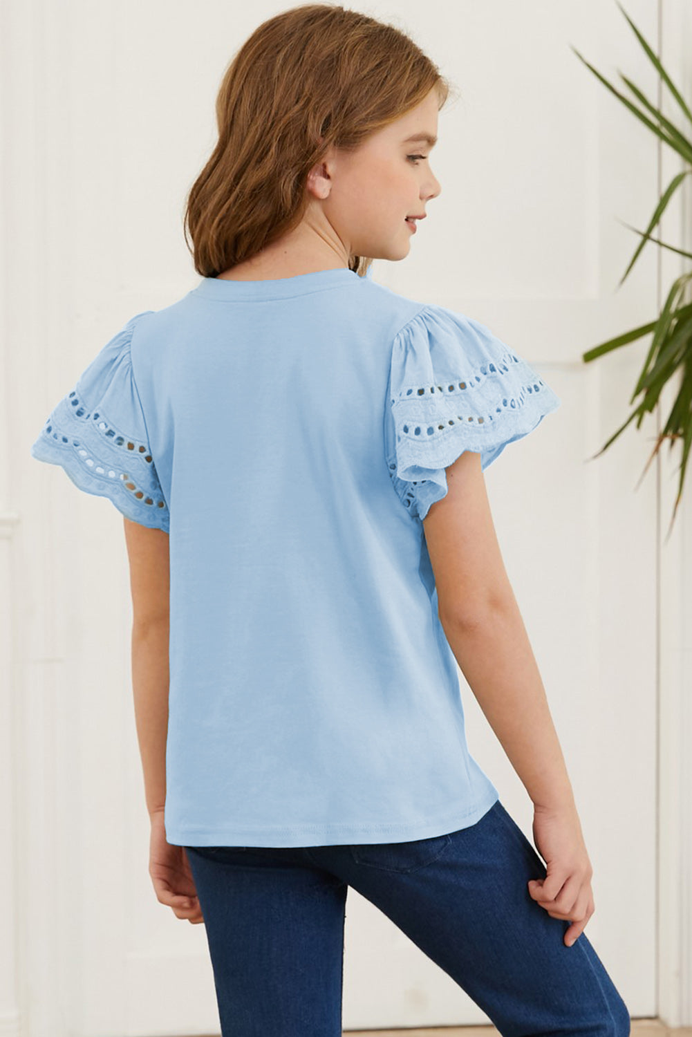 Round Neck Flutter Sleeve T-Shirt White / S 