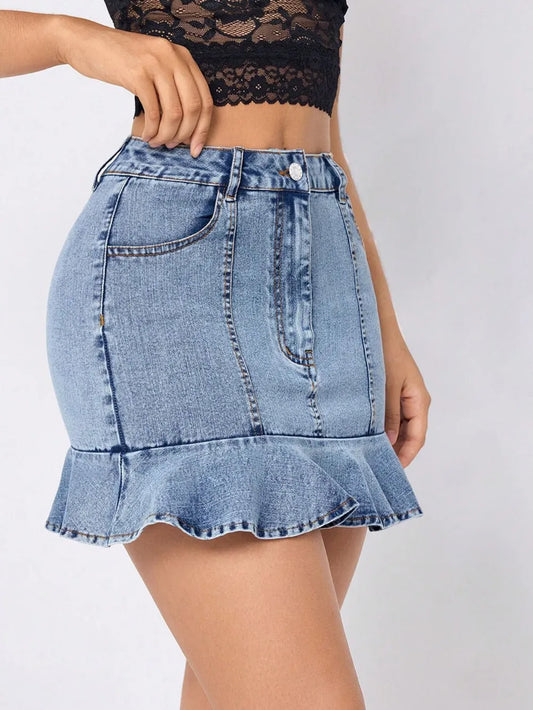 Ruffled Hem Denim Mini Skirt Light / XS 
