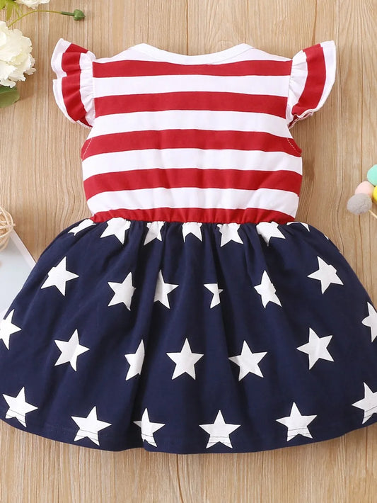Striped & Stars Ruffled Round Neck Cap Sleeve Dress Red/Blue/White / 9-12M 