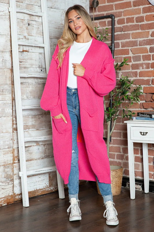 Letter Dropped Shoulder Long Sleeve Cardigan Deep Rose / S/M 