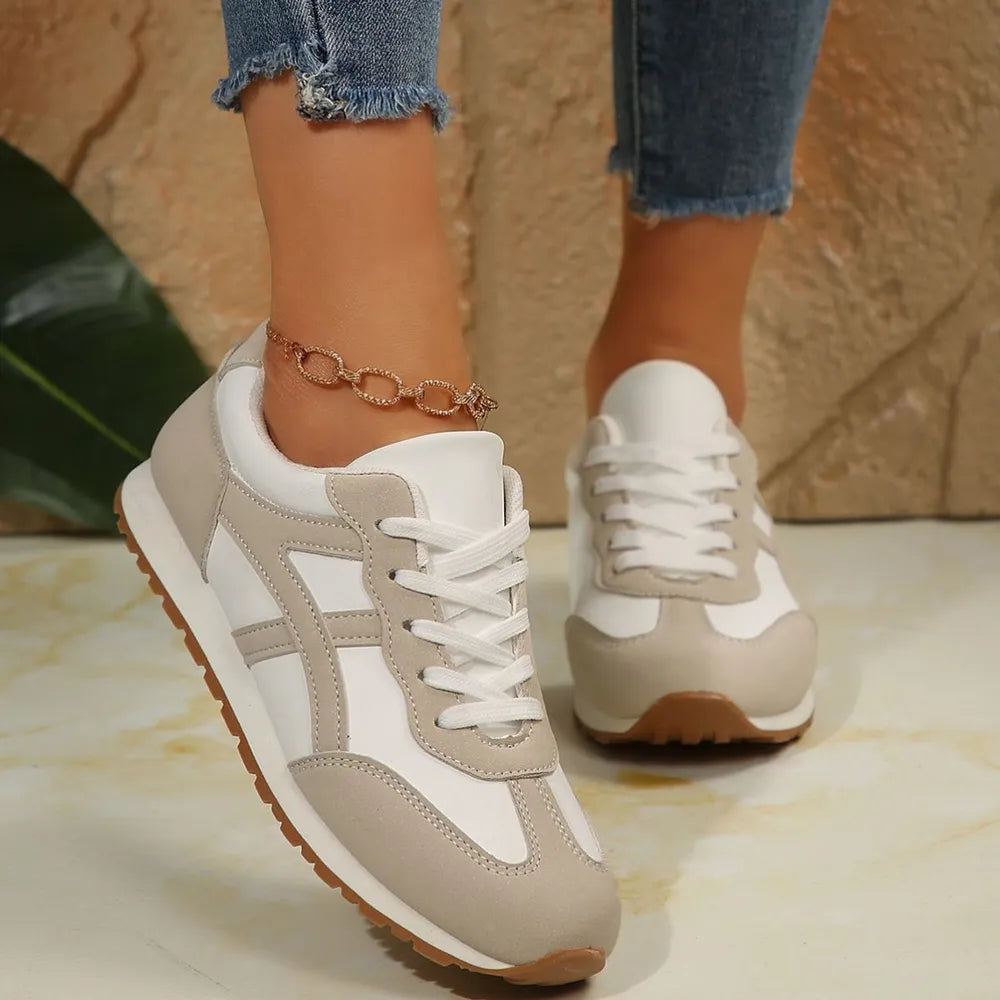 Contrast Lace Up Round Toe Sneakers Pink / 35(US4) 