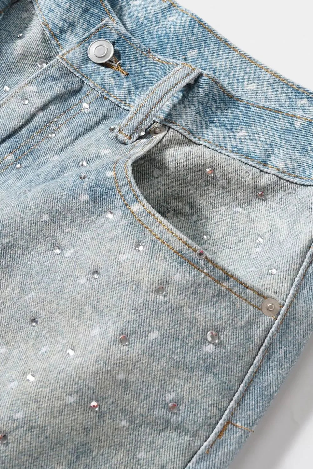 Men's Washed Rhinestone Denim Bermuda Shorts Medium / 30 