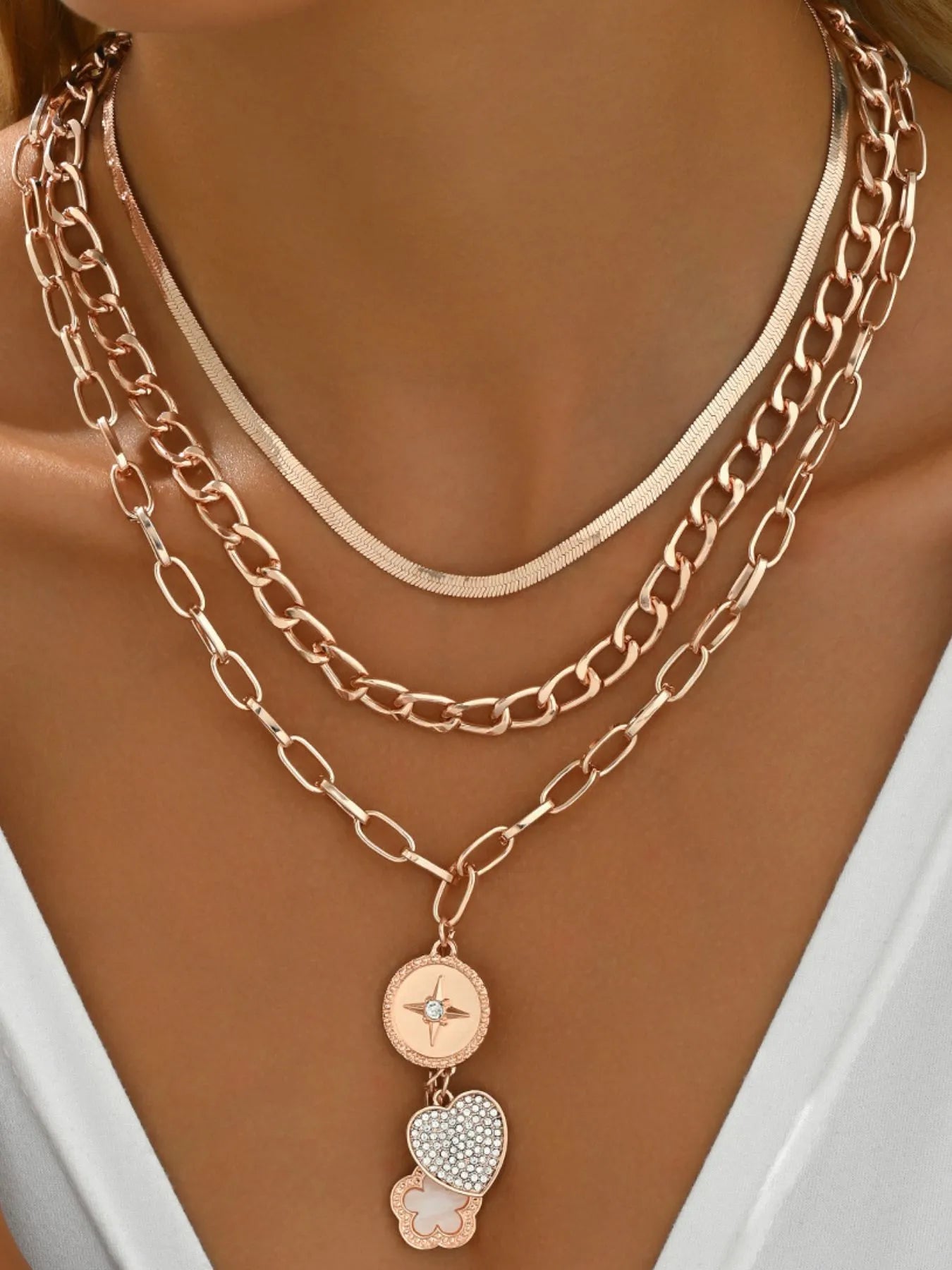 Stainless Steel Layered Necklace Gold / One Size 