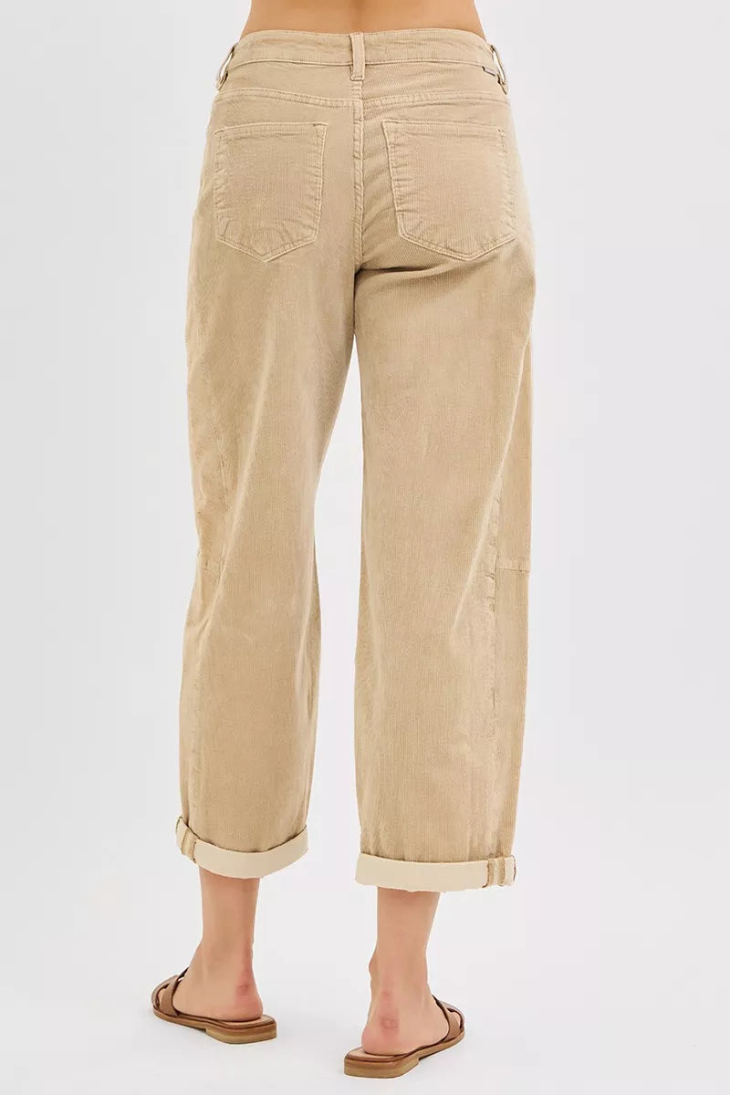 RISEN High Rise Crop Barrel Cordurory Pants TAN / 0 