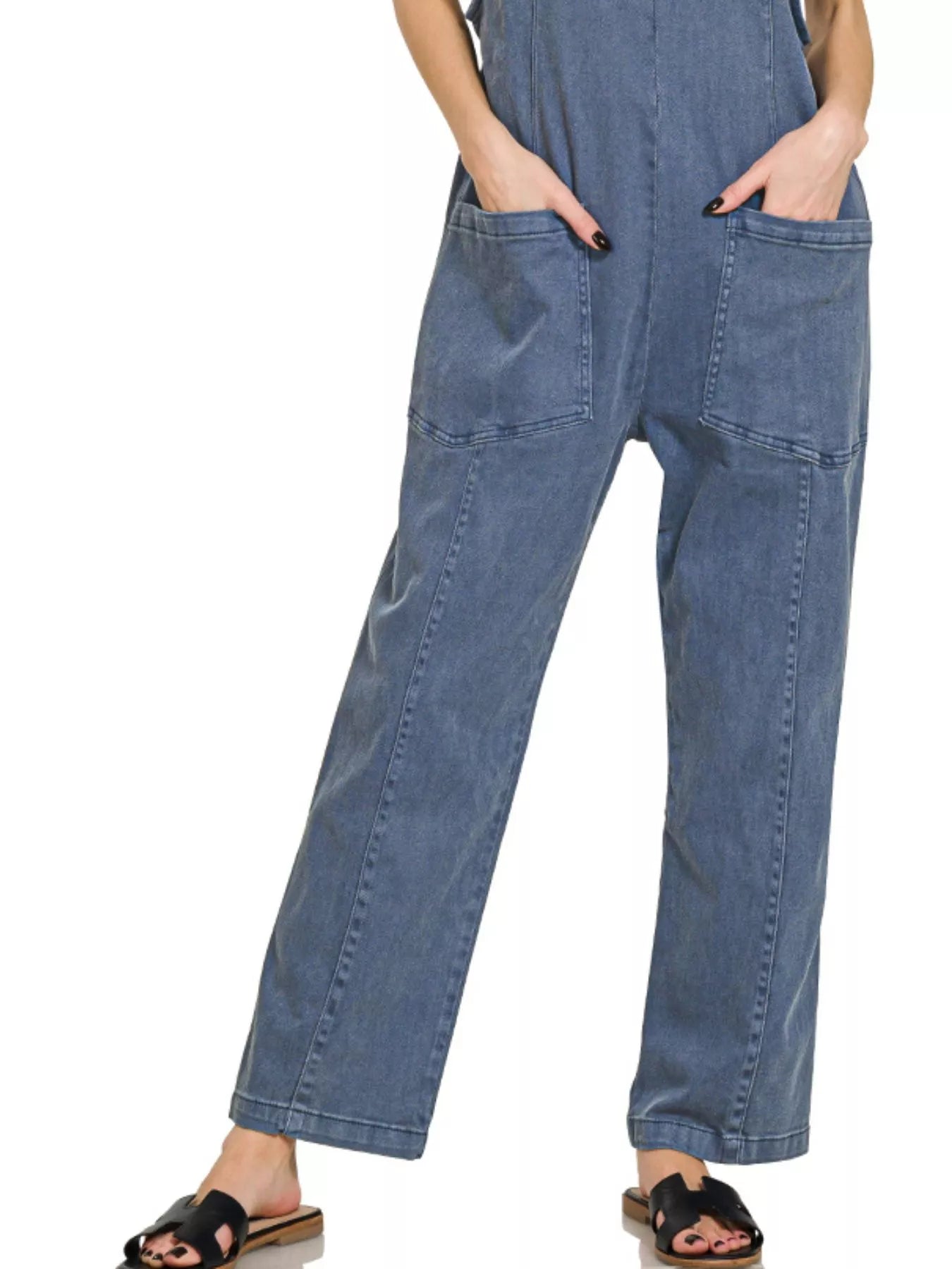 Zenana Casual Adjustable Strap Baggy Jumpsuit With Pocket BLACKBERRY / S 