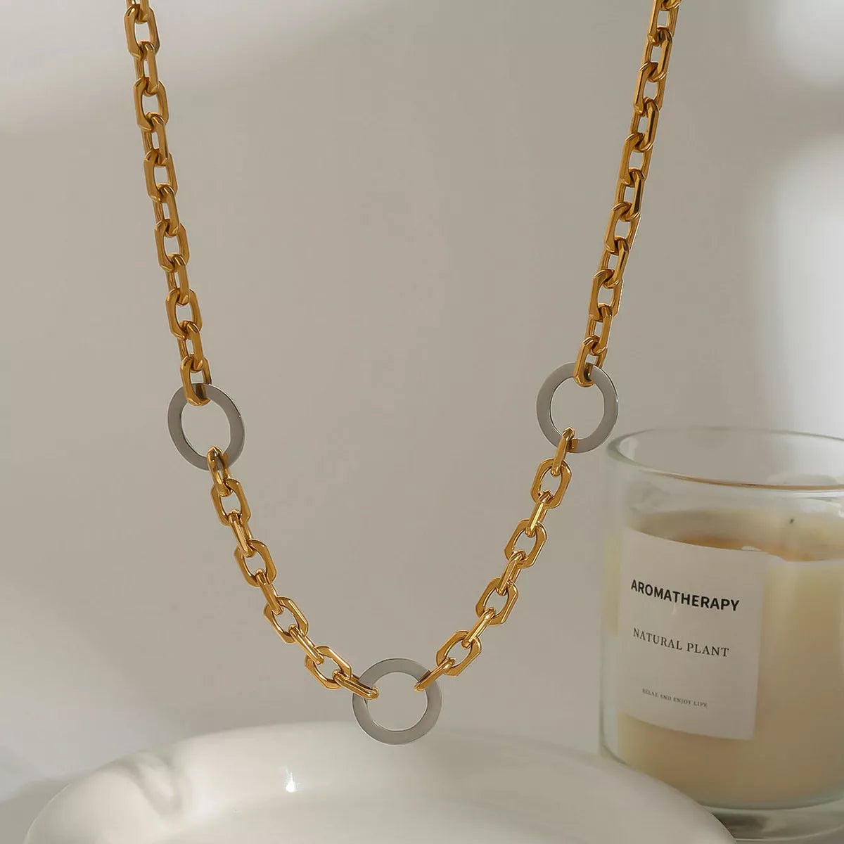 Stainless Steel Chain Link Circle Necklace Gold / One Size 