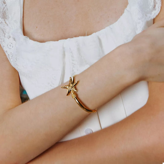 18K Gold-Plated Starfish Open Bracelet Gold / One Size 