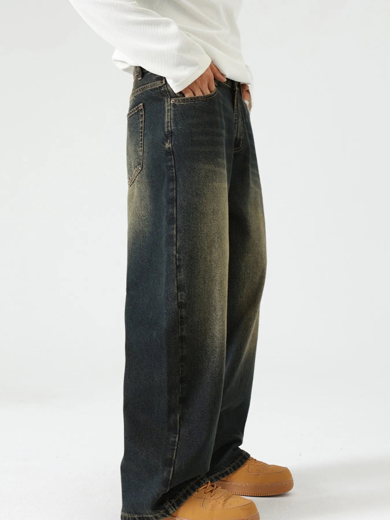 Men's Wide Leg Baggy Jeans Dark Blue / 28 