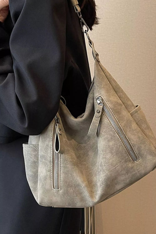 Zipper Details Adjustable Strap Crossbody Bag Khaki / One Size 