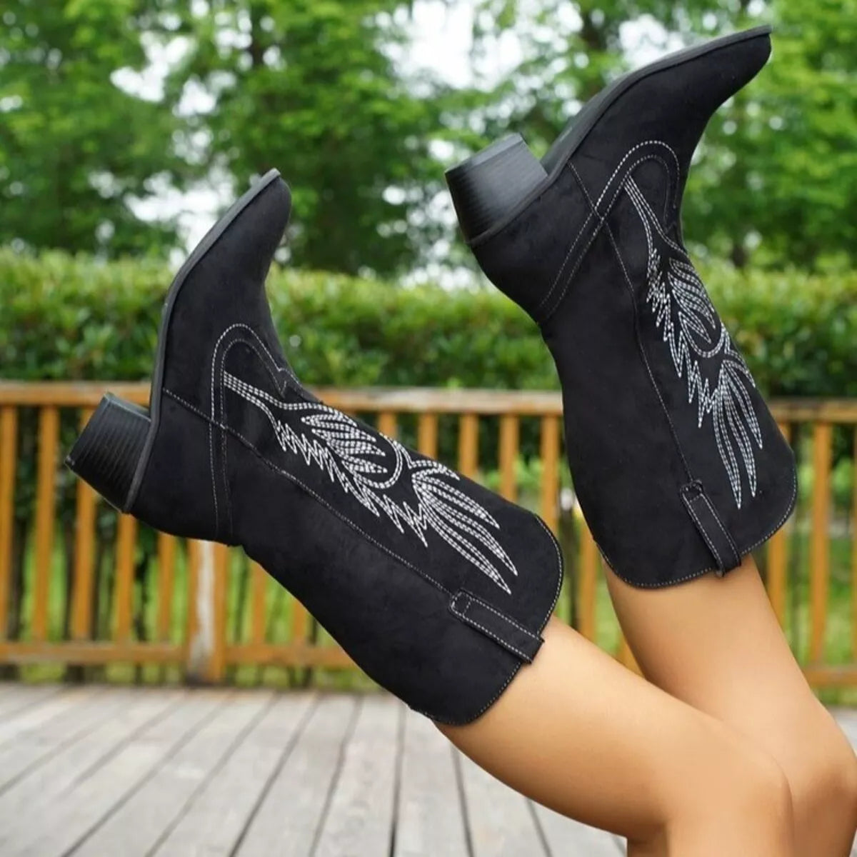 Point Toe Block Heels Boots Dusty Blue / 36 