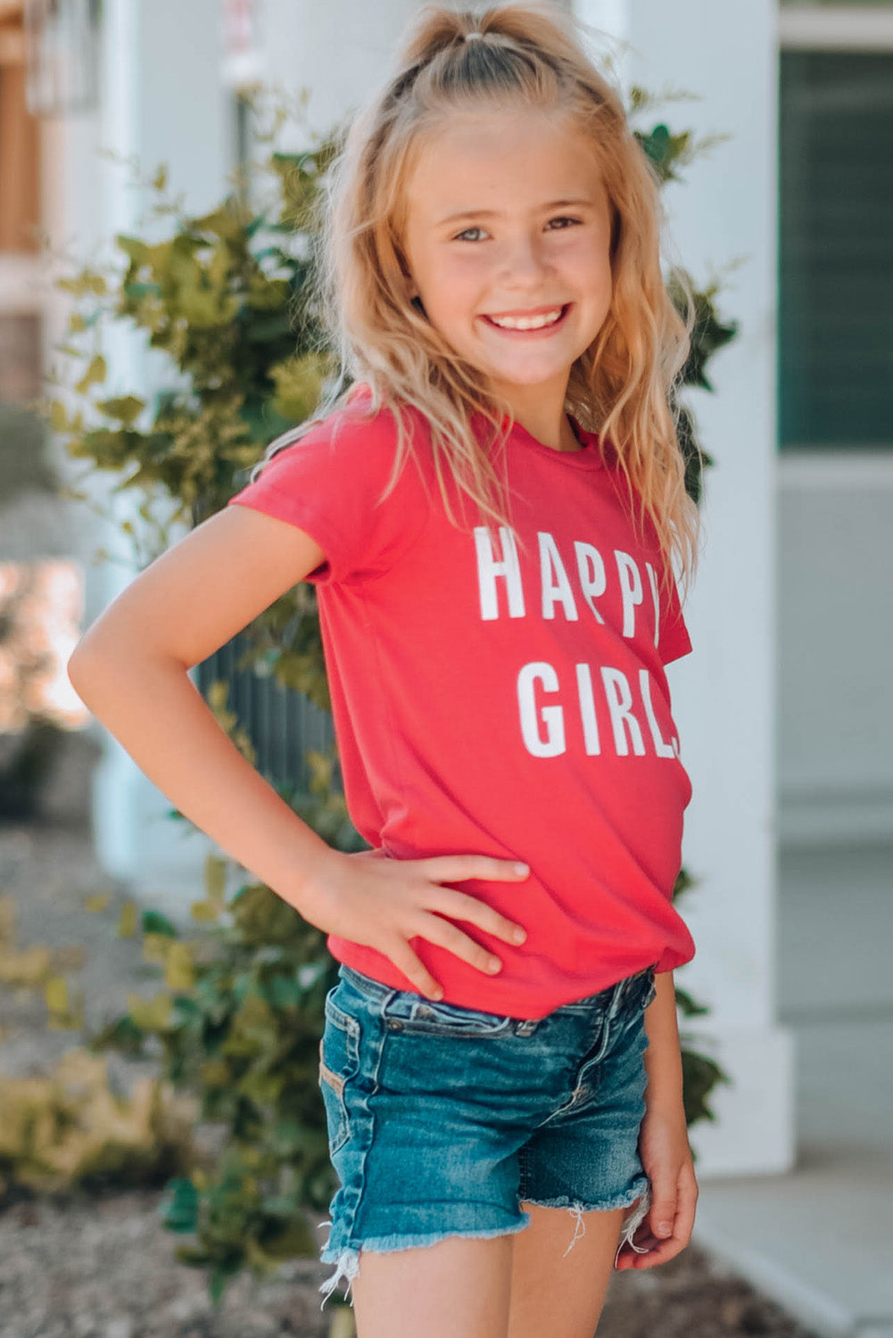 Girls Letter Graphic Short Sleeve T-Shirt Salmon / 6Y-7Y 
