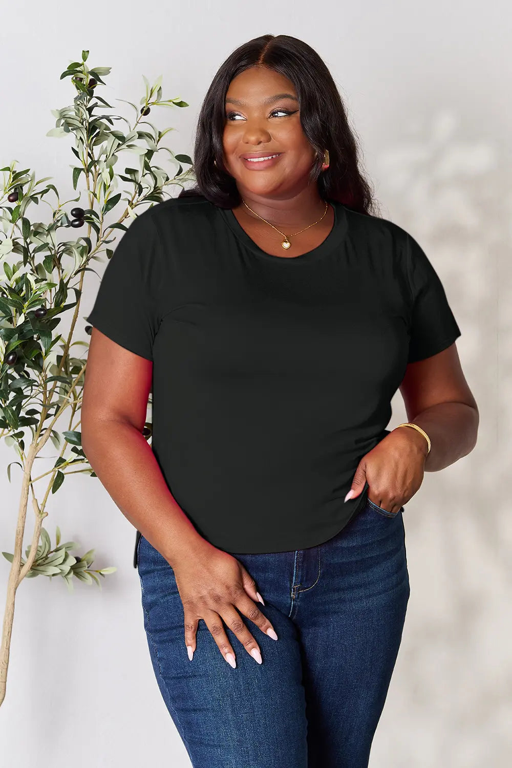 Basic Bae Full Size Round Neck Short Sleeve T-Shirt Plus Size Black / S 