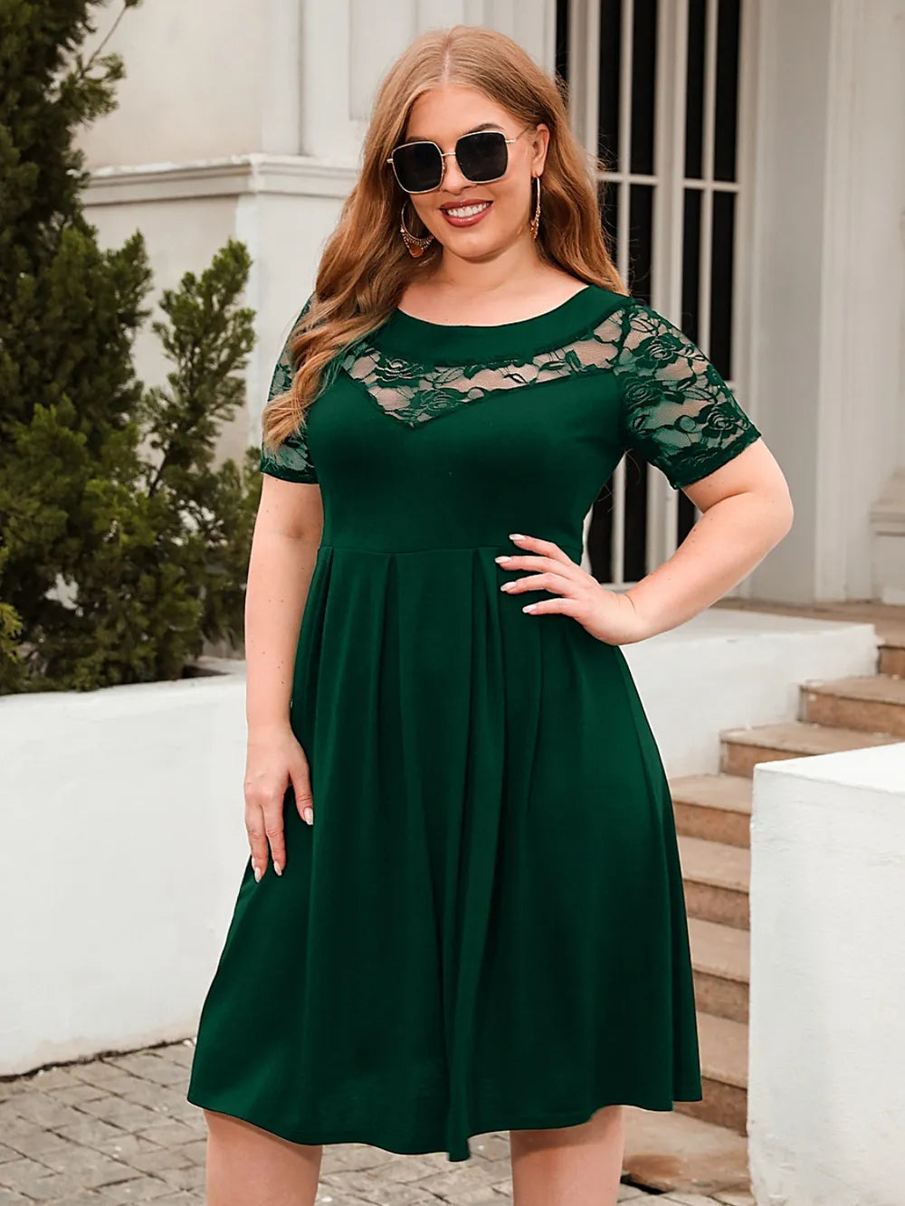 Plus Size Ruched Round Neck Short Sleeve Dress Burgundy / 1XL 
