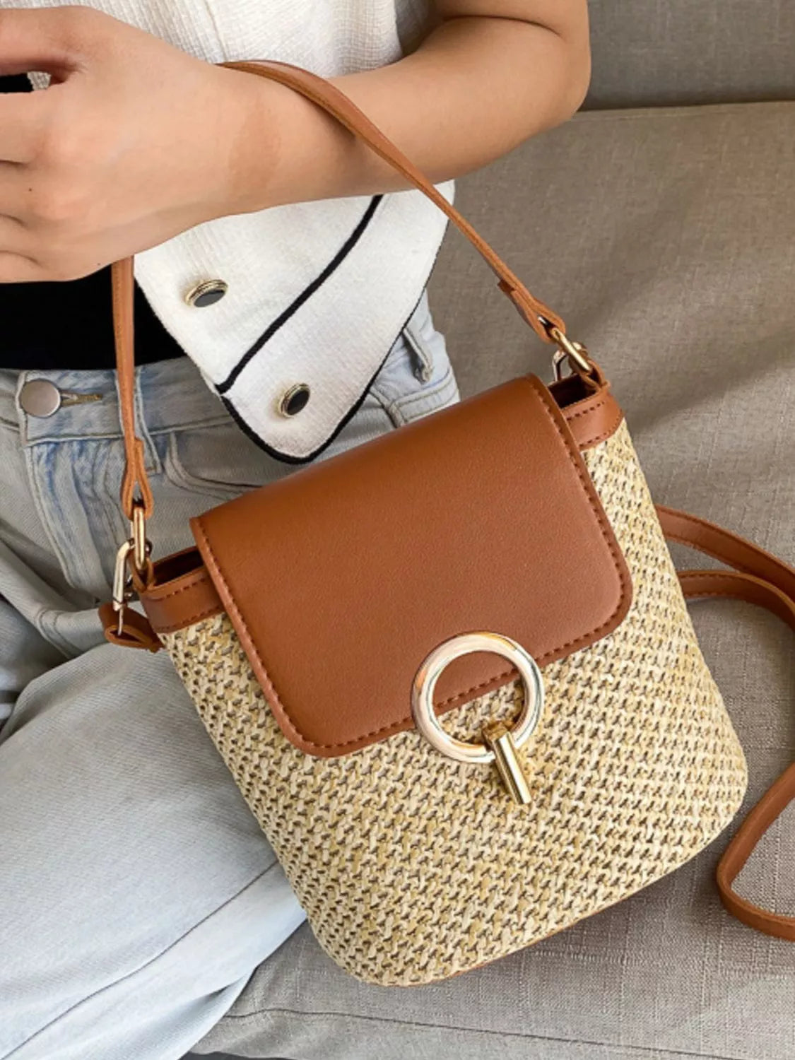 Woven Straw Crossbody Bag Pastel  Blue / One Size 