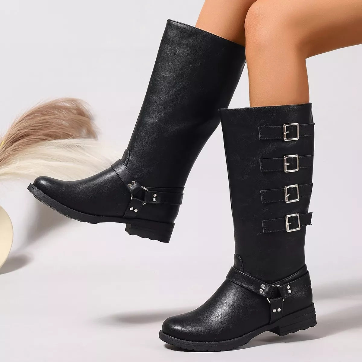 Round Toe Block Heels Boots Style A / 36 