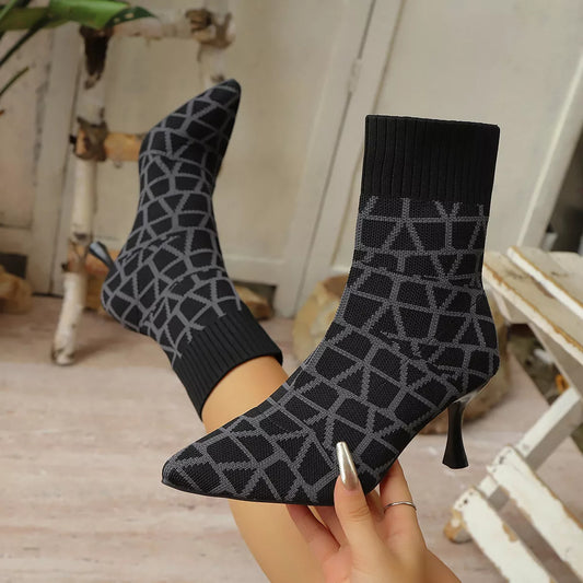 Mesh Point Toe Stiletto Boots Black / 36 