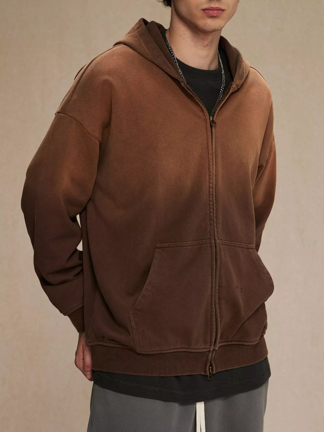 Men's Zip Up Long Sleeve Hoodie Spray Dye Black / S 