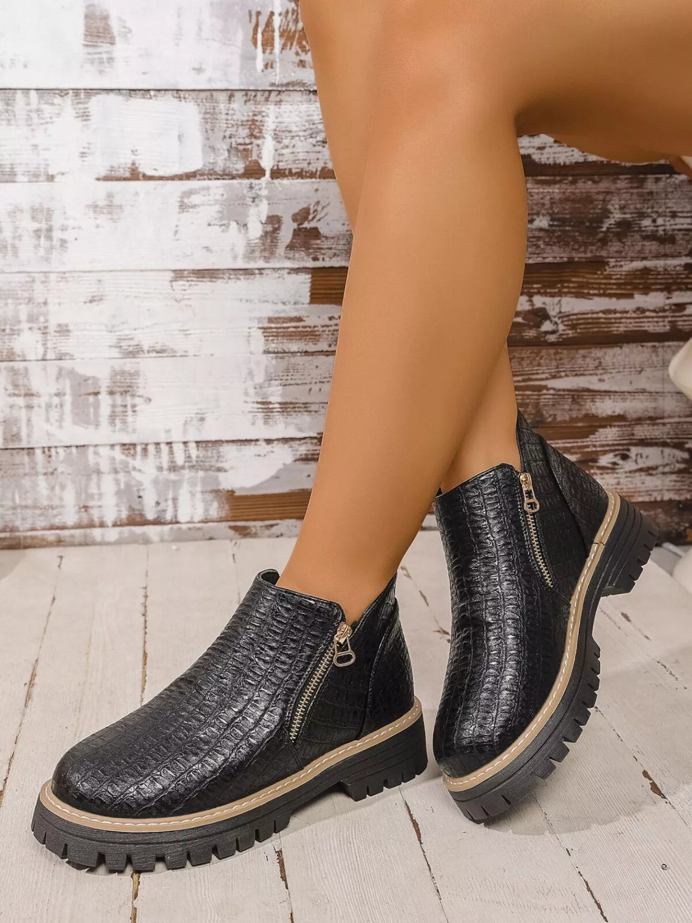 Round Toe Side Zip Ankle Boots Ivory / 36 