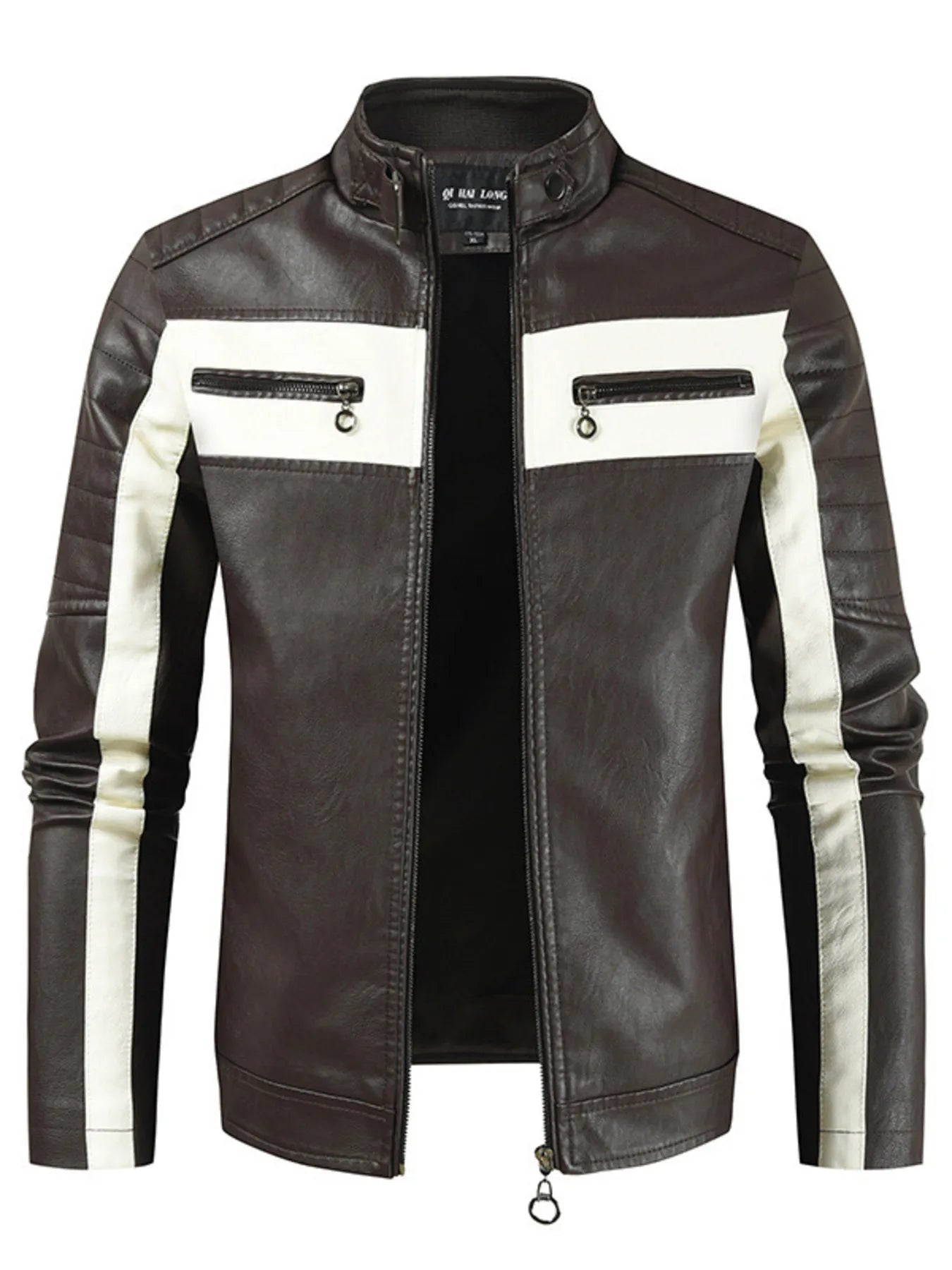 Men's Plus Size Contrast Zip Up Long Sleeve Jacket Coffee / M 