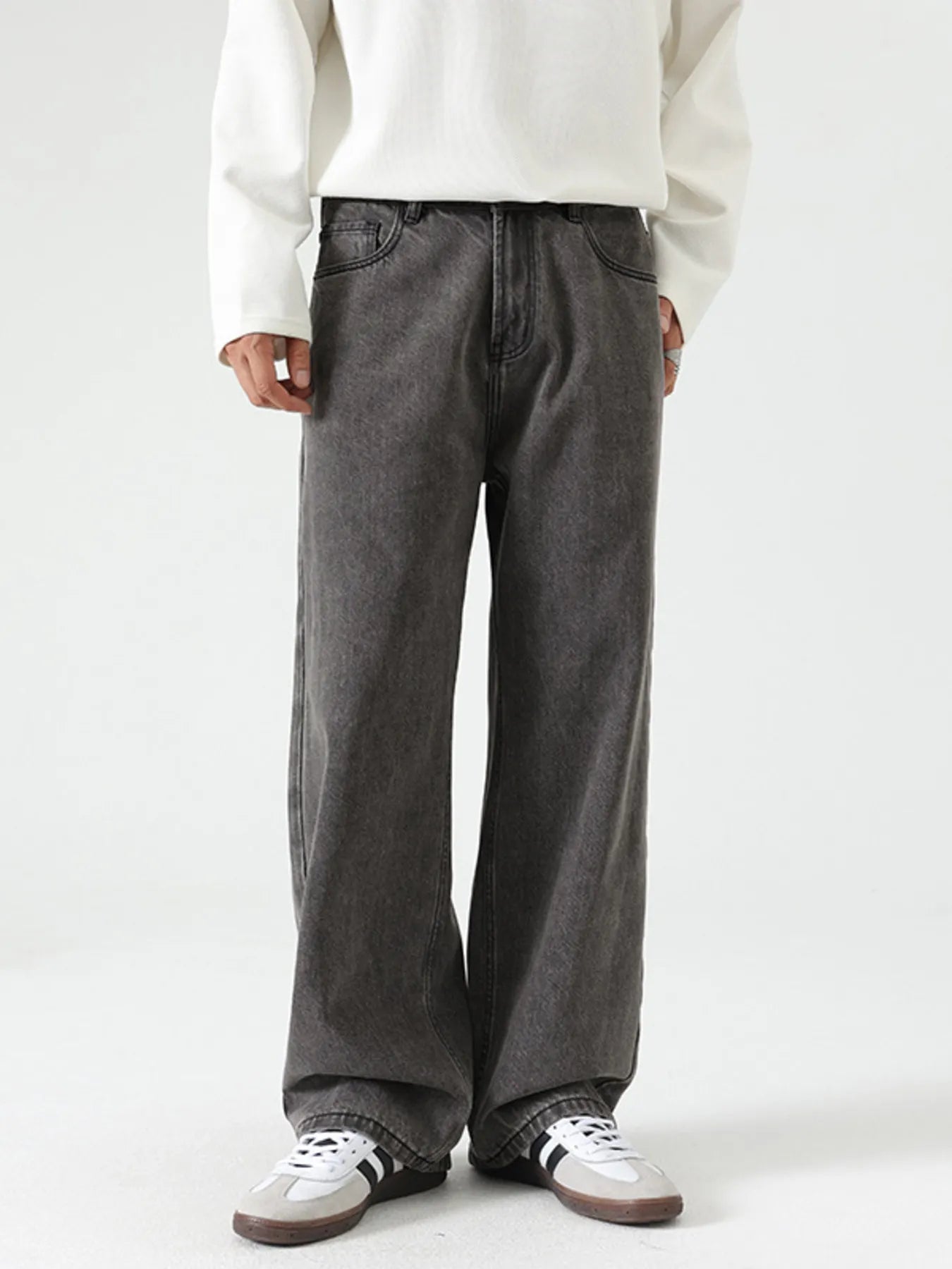 Men's Washed Wide Leg Jeans Mercury Gray / 28 