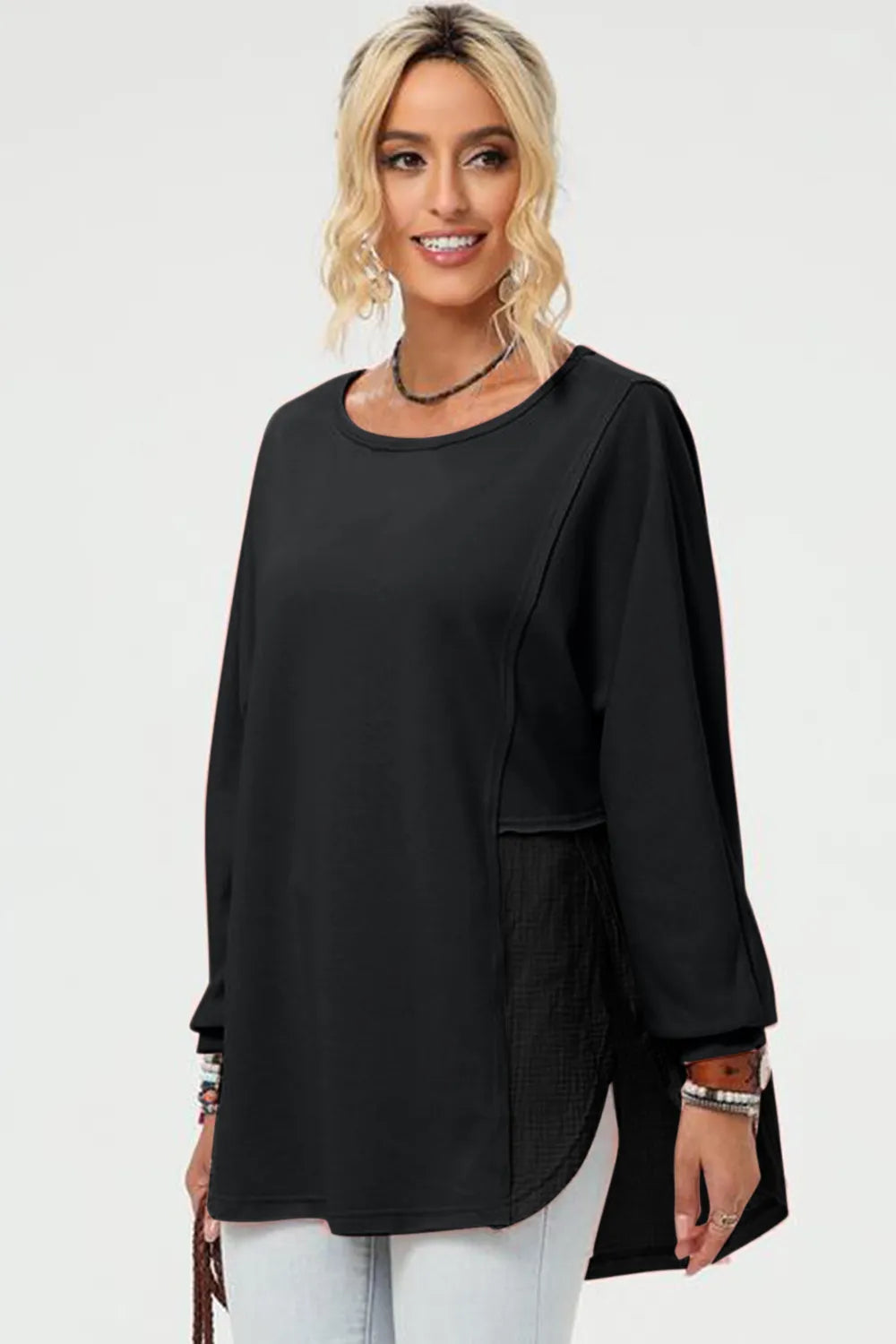 Double Take Full Size Long Sleeve High-Low T-Shirt Tangerine / S 