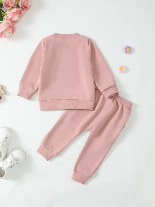 Children's Letter Graphic Sweatshirt and Pants Set Pale Blush / 9-12M 