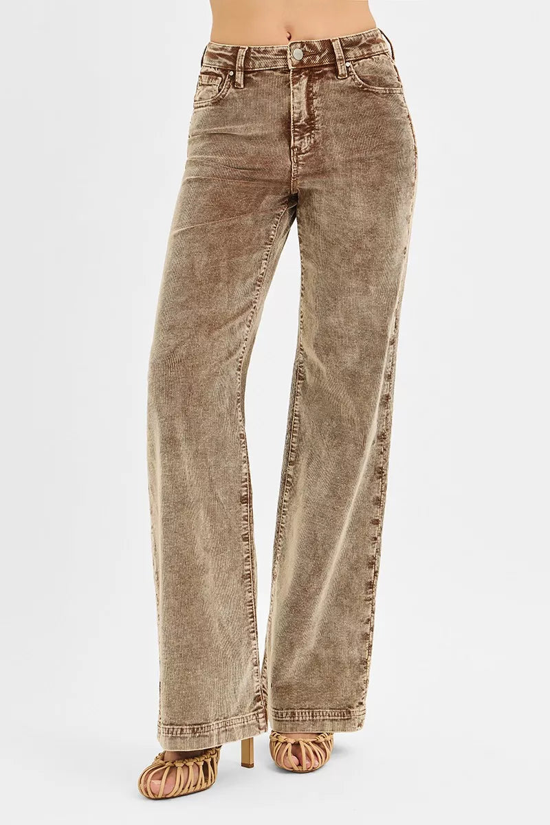RISEN High Rise Wide Leg Corduroy Jeans MOCHA / 0 