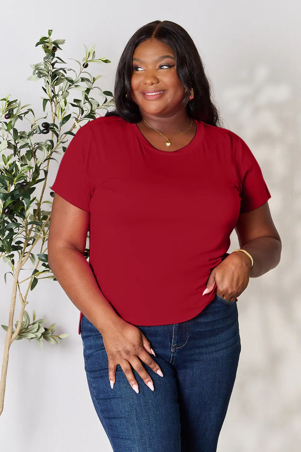 Basic Bae Full Size Round Neck Short Sleeve T-Shirt Gray / S 