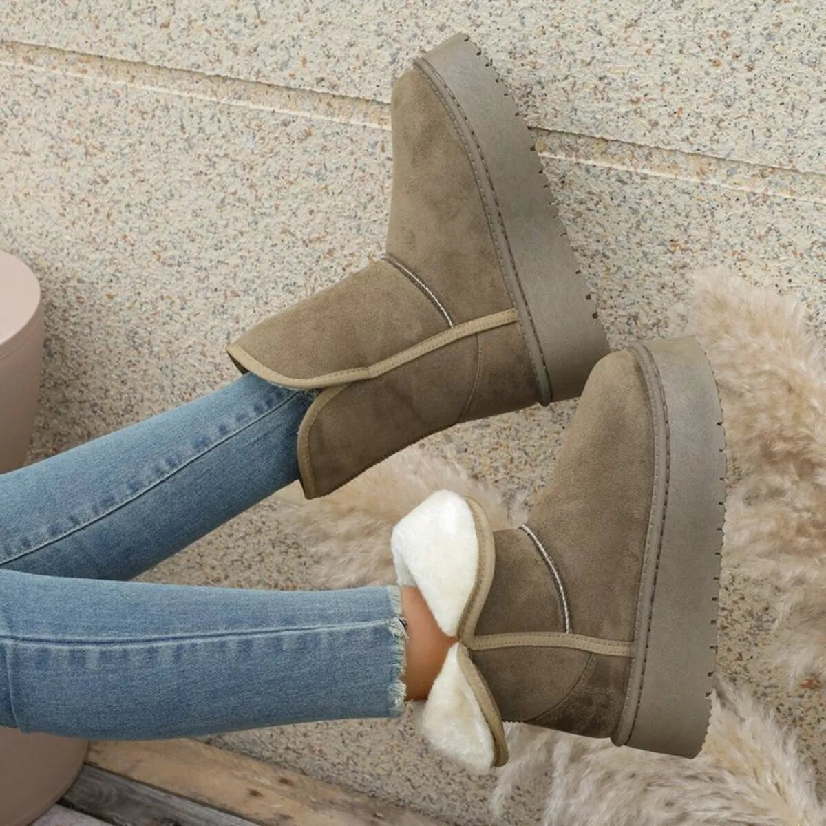 Round Toe Platform Boots Green / 36 