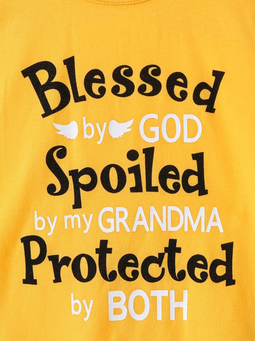 Children's Round Neck Letter Graphic T-Shirt and Distressed Jeans Set Gold / 4Y 