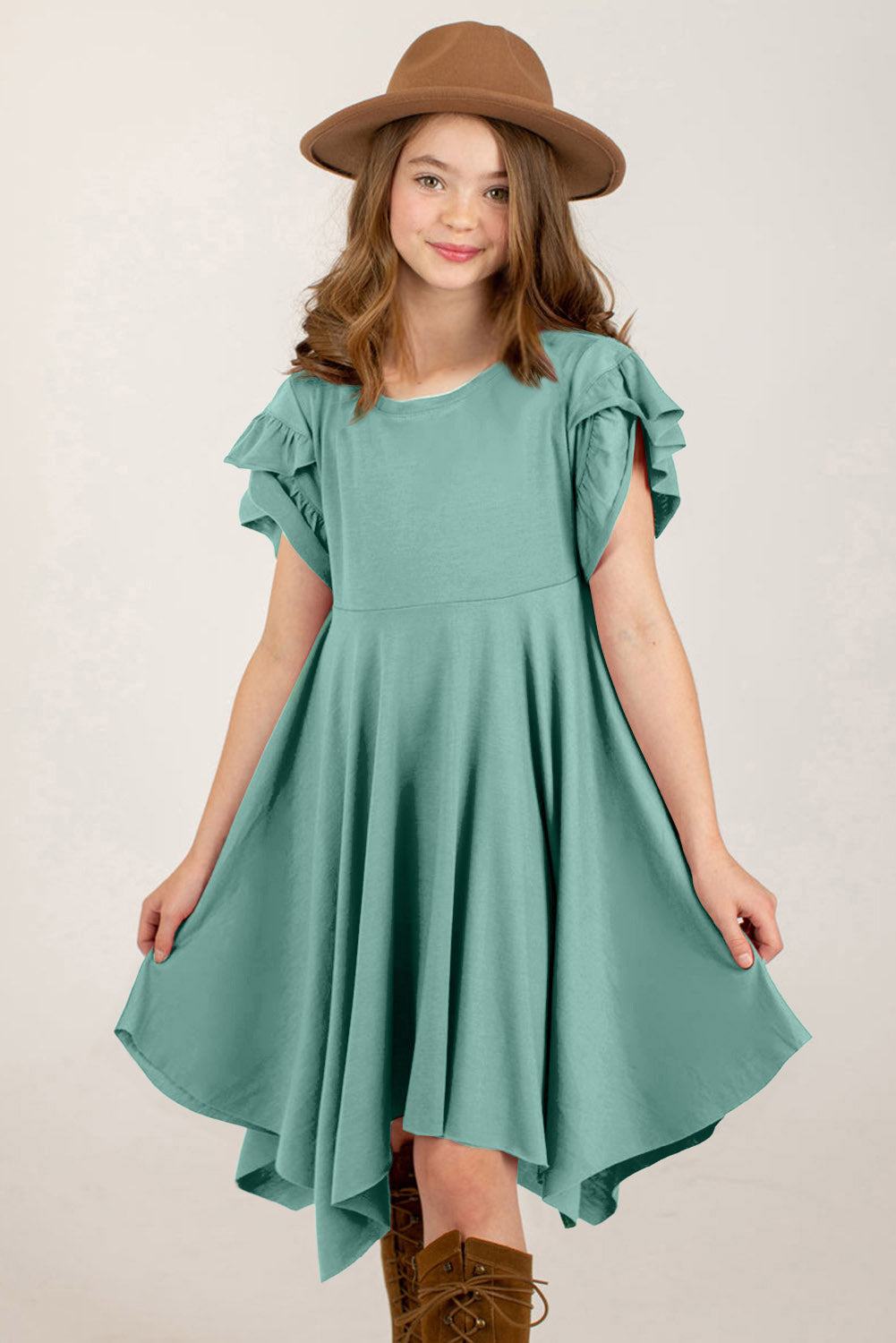 Round Neck Petal Sleeve Dress Lavender / S 