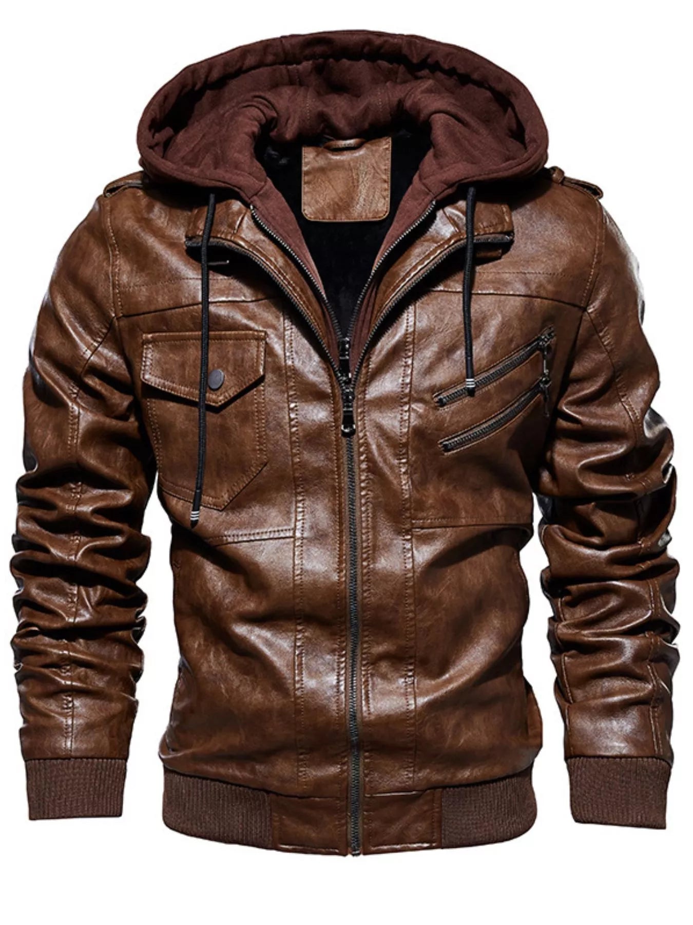 Men's Plus Size Zip Up Drawstring Hooded Jacket Khaki / M 