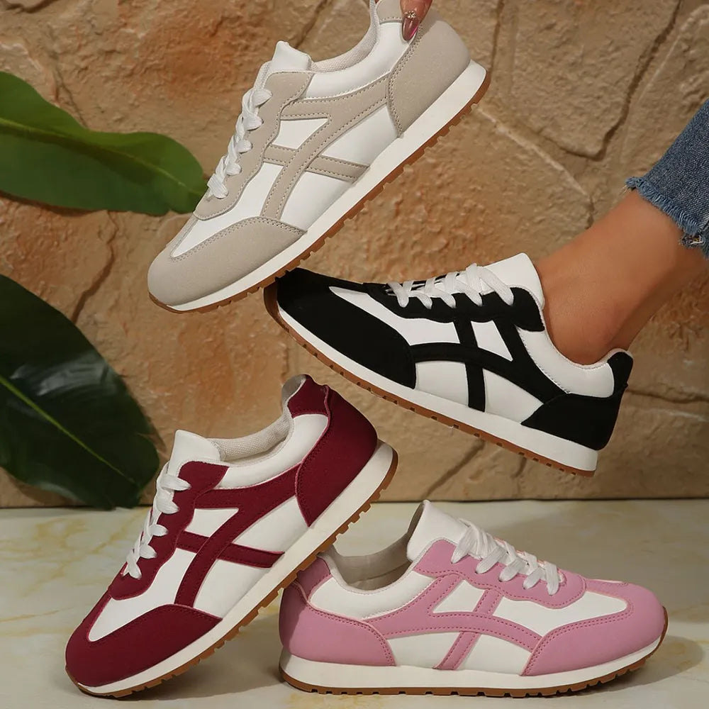 Contrast Lace Up Round Toe Sneakers Pink / 35(US4) 