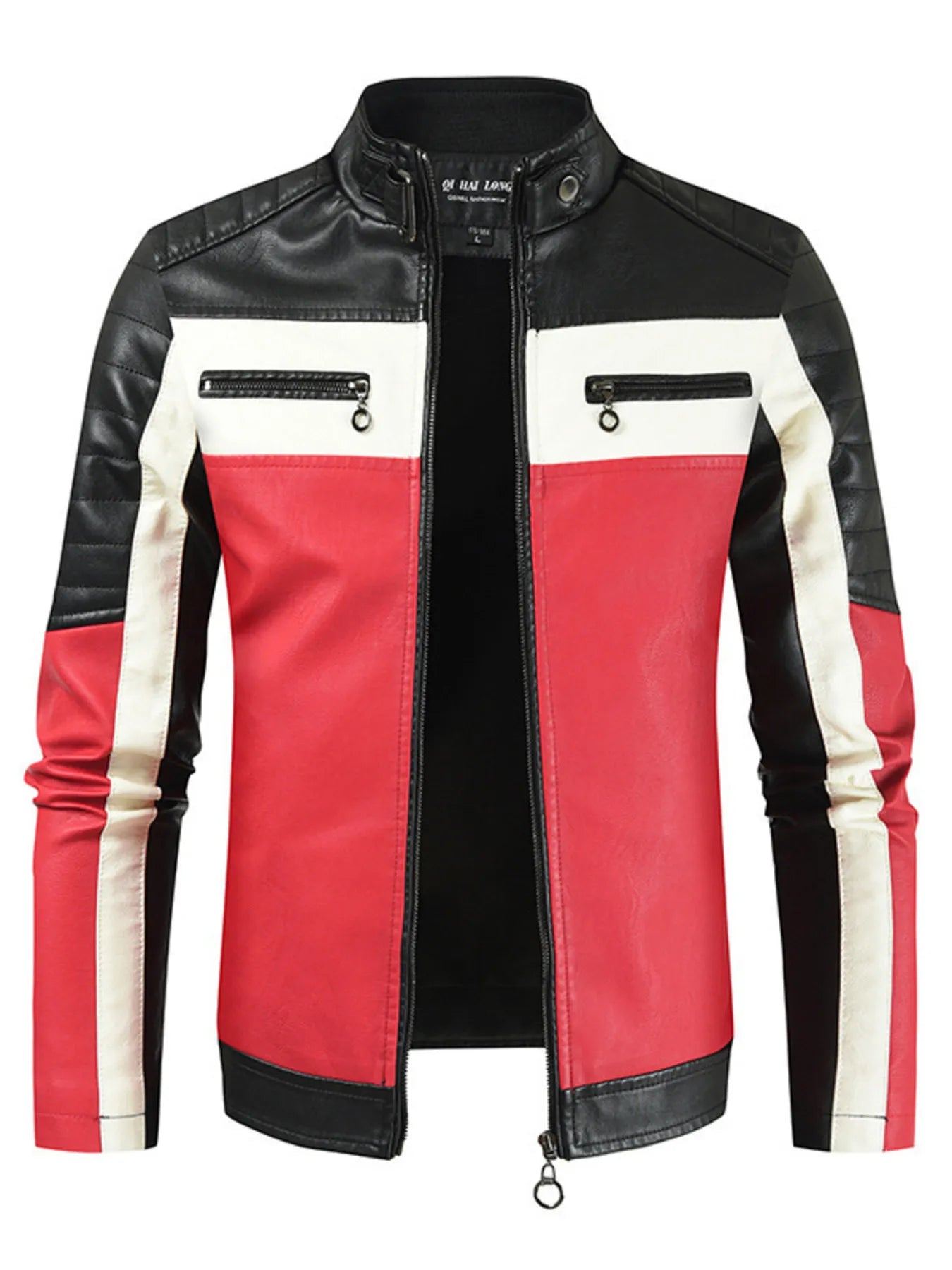 Men's Plus Size Contrast Zip Up Long Sleeve Jacket Coffee / M 