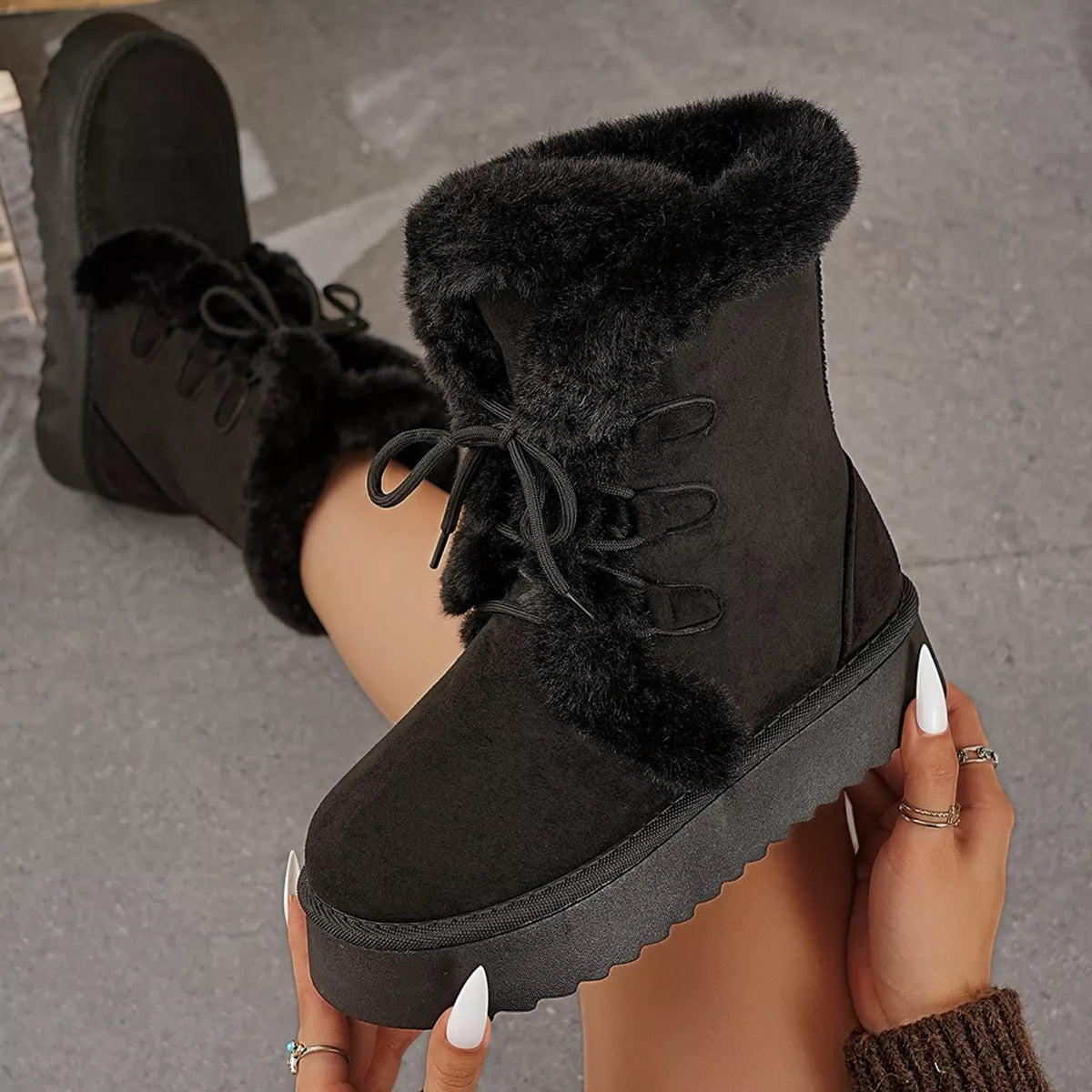 Round Toe Platform Boots Coffee Brown / 36 