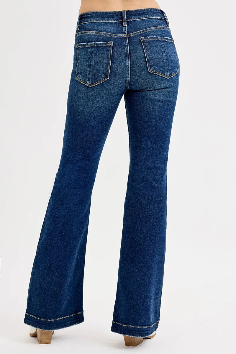 RISEN Full SIze Tummy Control Mid Rise Flare Jeans Plus SIze DARK / 0 