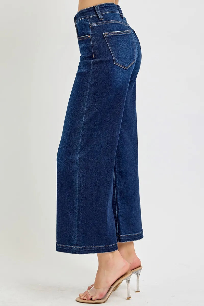 RISEN High Rise Crop Wide Jeans DARK / 0 
