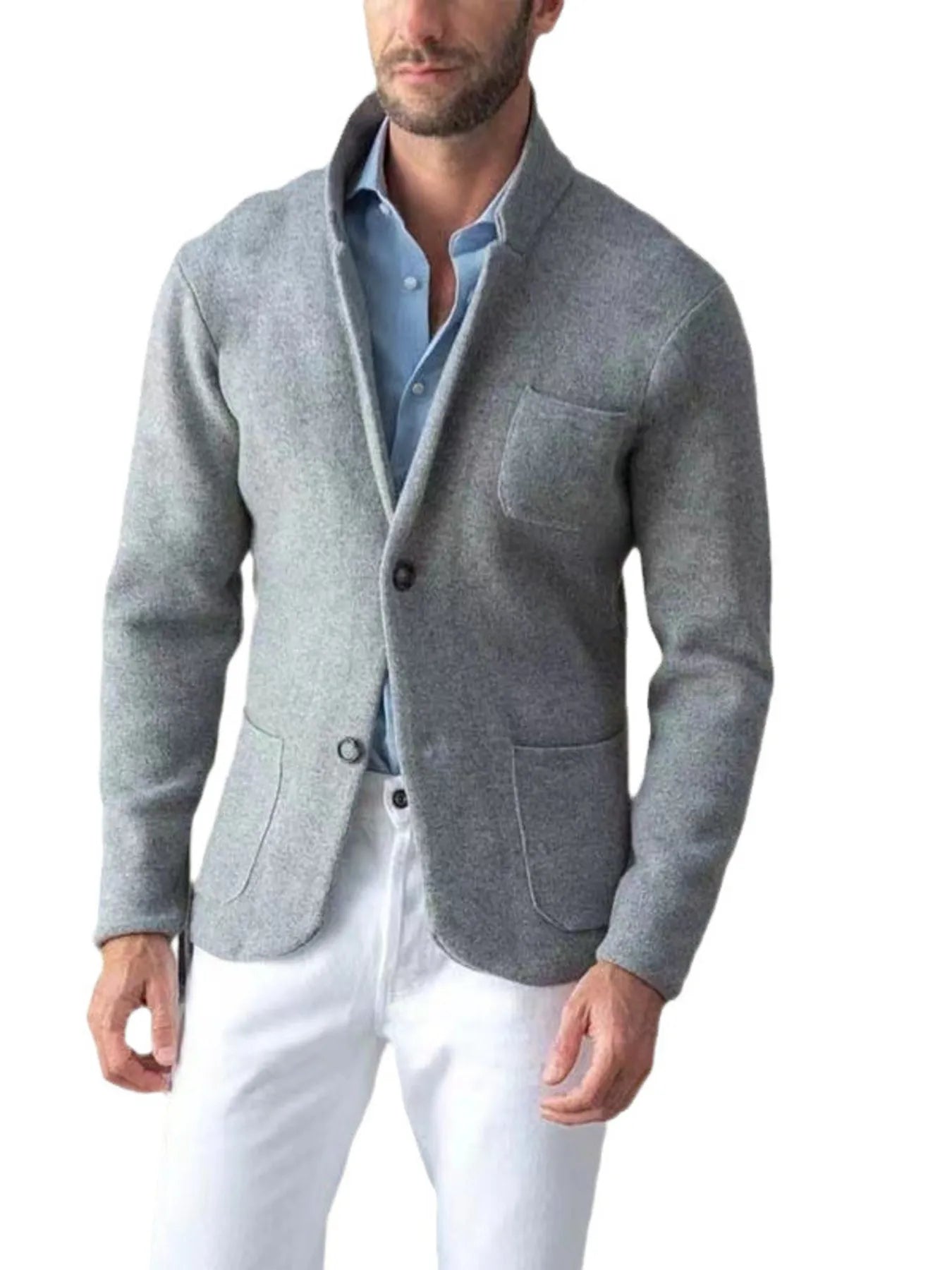 Men's Plus Size Stand Collar Long Sleeve Blazer Black / M 