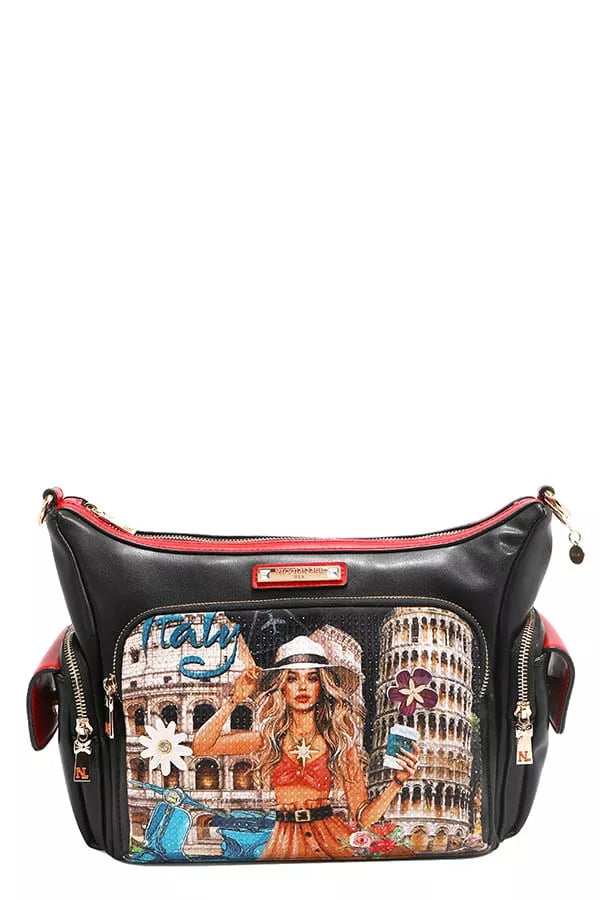 Nicole Lee USA Martha Travels Italy Multi Pocket Shoulder Bag MARTHA TRAVELS ITALY / OS 