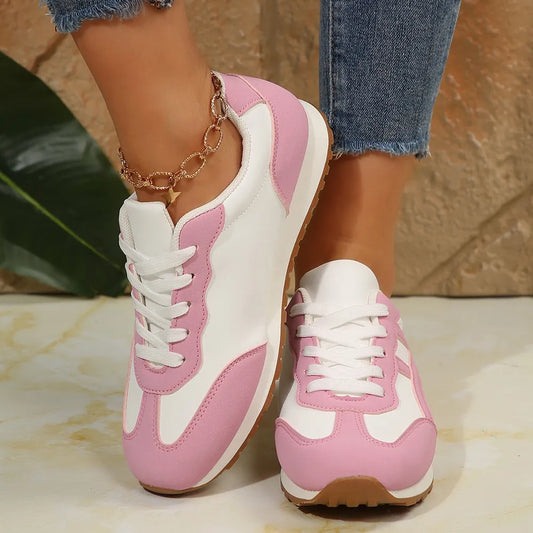 Contrast Lace Up Round Toe Sneakers Pink / 35(US4) 