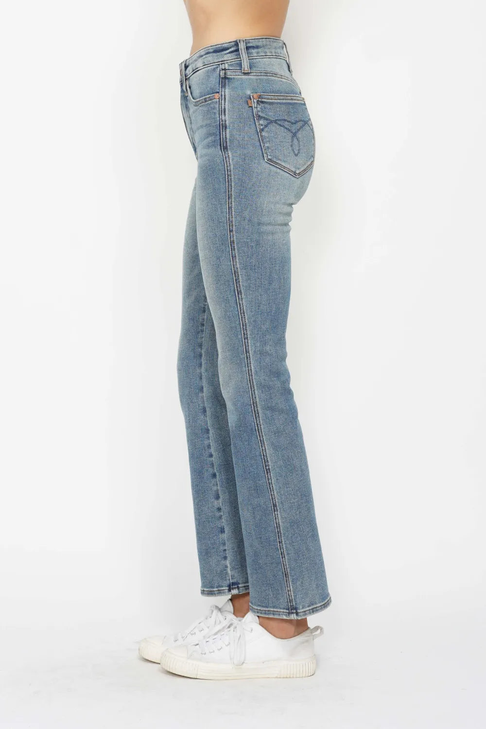 Judy Blue Full Size Tummy Control Back Embroidered Pocketed Bootcut Jeans Plus Size SHORT INSEAM / 0/24 