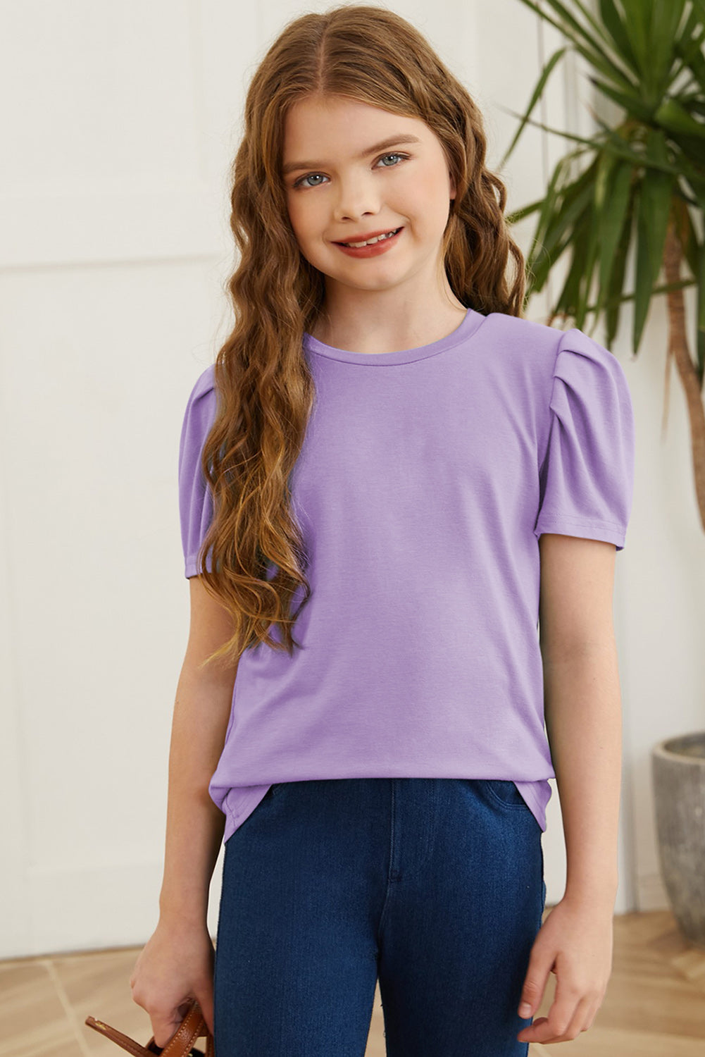 Round Neck Puff Sleeve T-Shirt Deep Red / S 