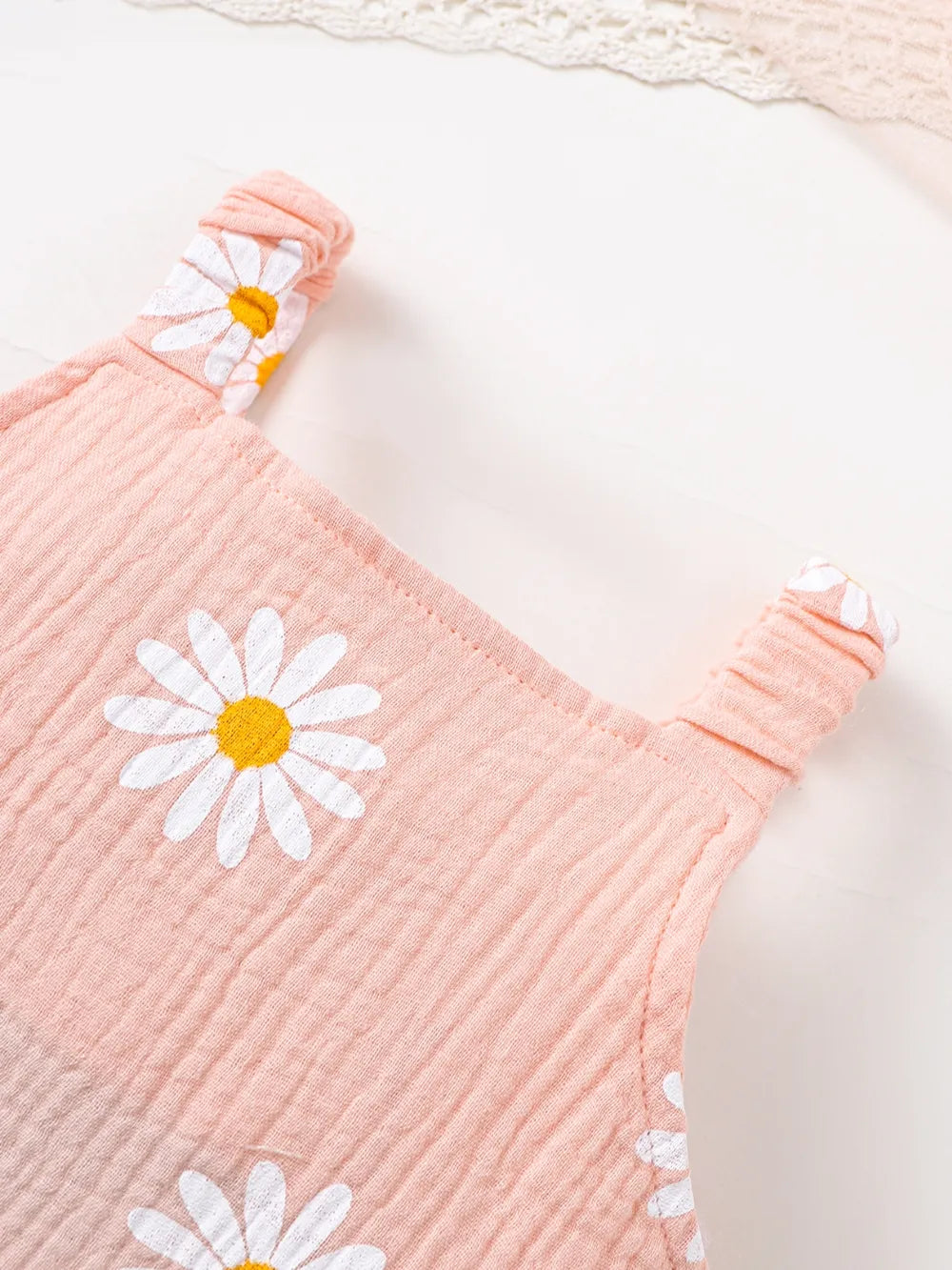 Children's Daisy Textured Wide Strap Romper and Hat Set Watermelon pink / 0-3M 