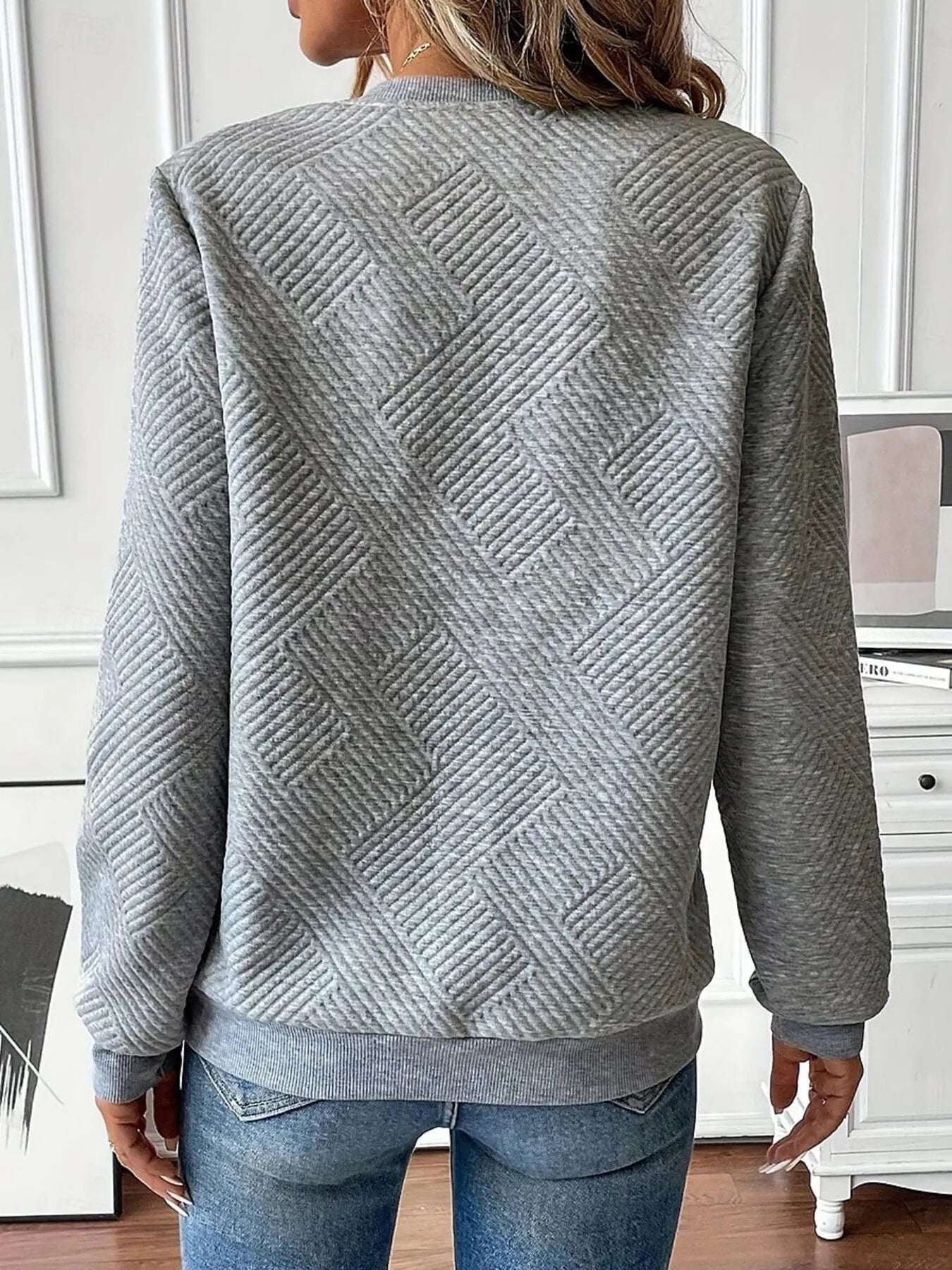 Quarter Zip Textured Long Sleeve Sweatshirt Gray / S 