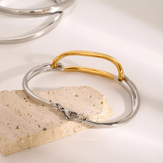 Two-Tone Geometric Link Bracelet Gold / One Size 