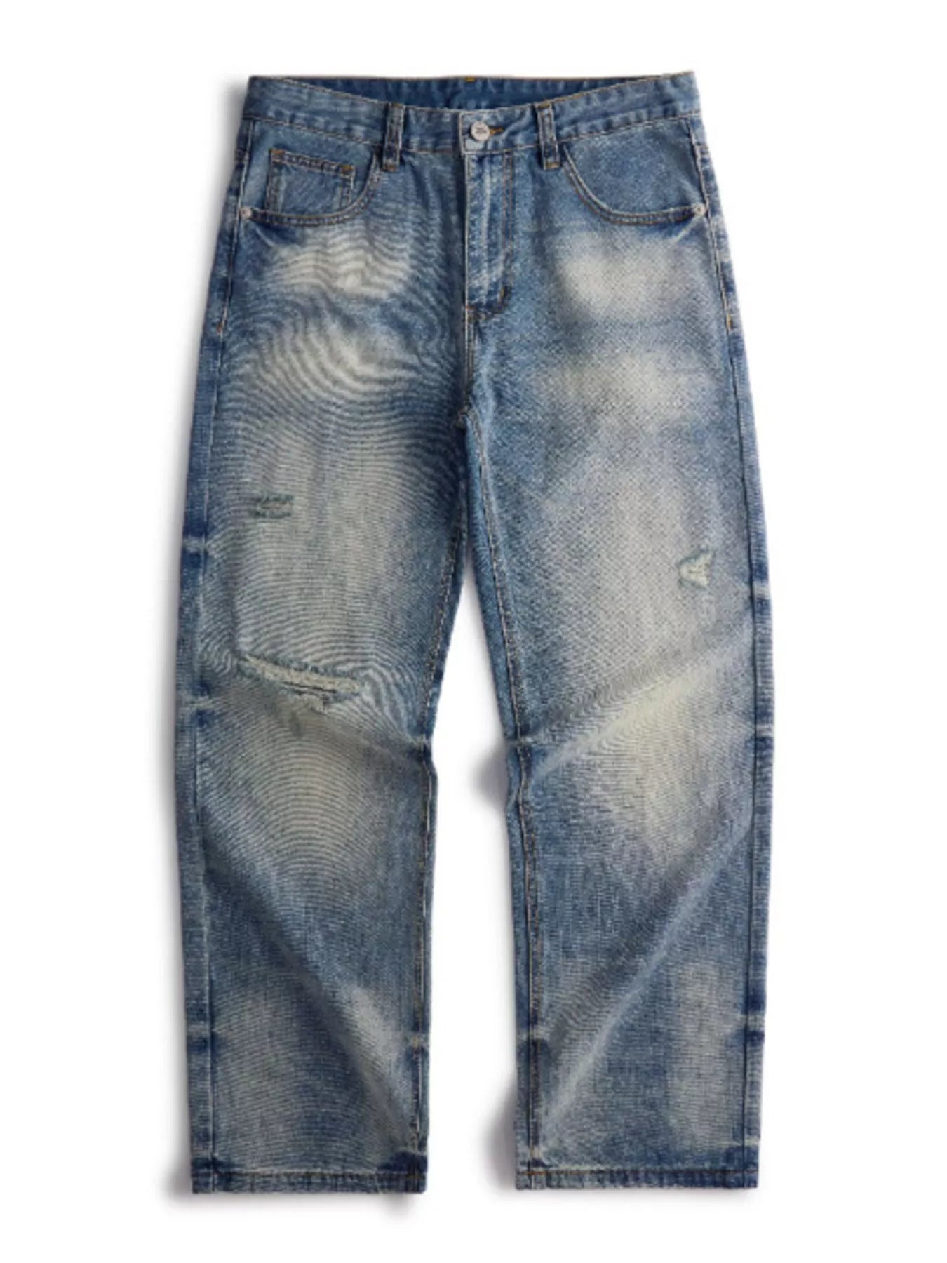 Men's Distressed Relaxed Fit Jeans Light Blue / 28 
