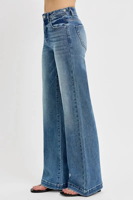 RISEN Full Size Tummy Control High Rise Wide Adjustable Waist Band Jeans Plus Size Medium / 0 