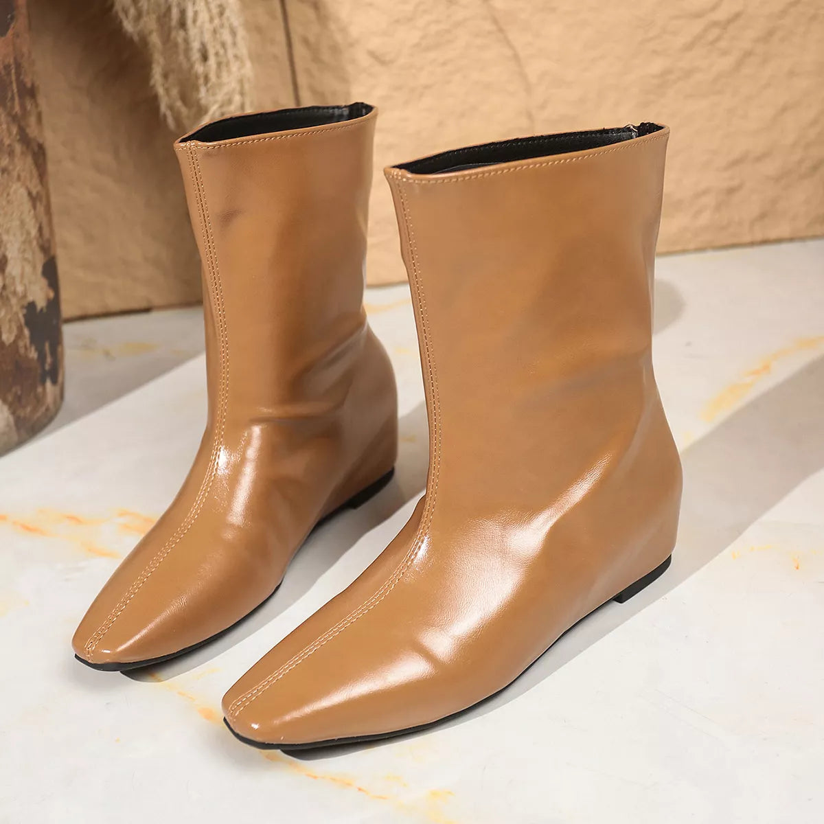 Point Toe Leather Boots Black / 35 